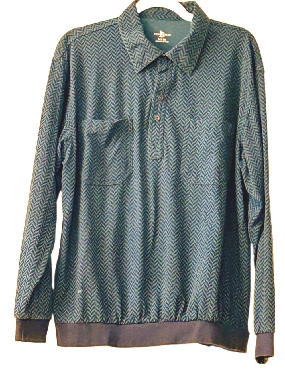 VTG John Blair Chevron Herringbone Knit Shirt Men's Size L Gray Brown Burgandy